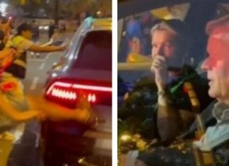 Навивачите на Барса удираа по автомобилот на Куман, внатре била и неговата сопруга (ВИДЕО)