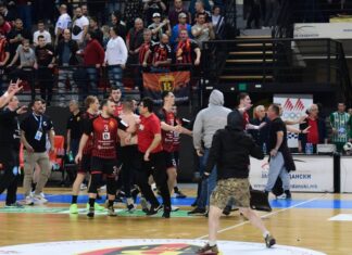 Дерби со прекин и навивачи на терен: Вардар води со три гола против Пелистер (ФОТО)