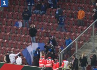 Прекинат меч во Бундес-лига: Петарда погоди навивач, па избувна конфликт на трибините (ВИДЕО)
