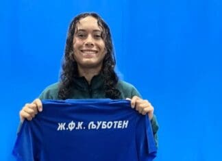 Американска репрезентативка во дресот на ЖФК Љуботен