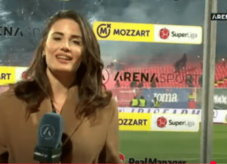 Само во Србија: Додека тренерот дава изјава на ТВ, во позадина се гледа жестока тепачка на трибините! (ВИДЕО)