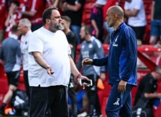 Грчкиот газда на Нотингем Ф. влезе во терен да се расправа со тренерот Санто (ВИДЕО)