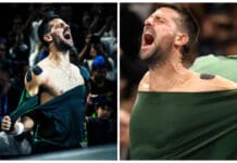 Новак Ѓоковиќ ја искина маицата после рекордот (ВИДЕО)