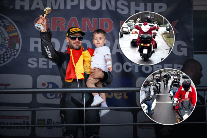 Petar Mijalkov so sinot Dragan i Dedo mraz na dve trkala