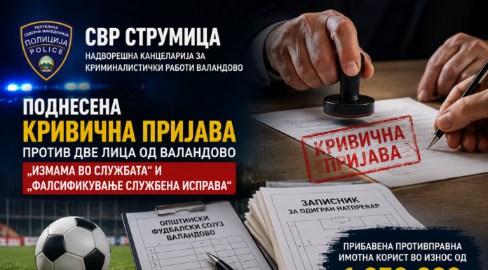 Нов скандал во фудбалот: Овој пат во Валандово за „измама во службата“ и „фалсификување службена исправа“